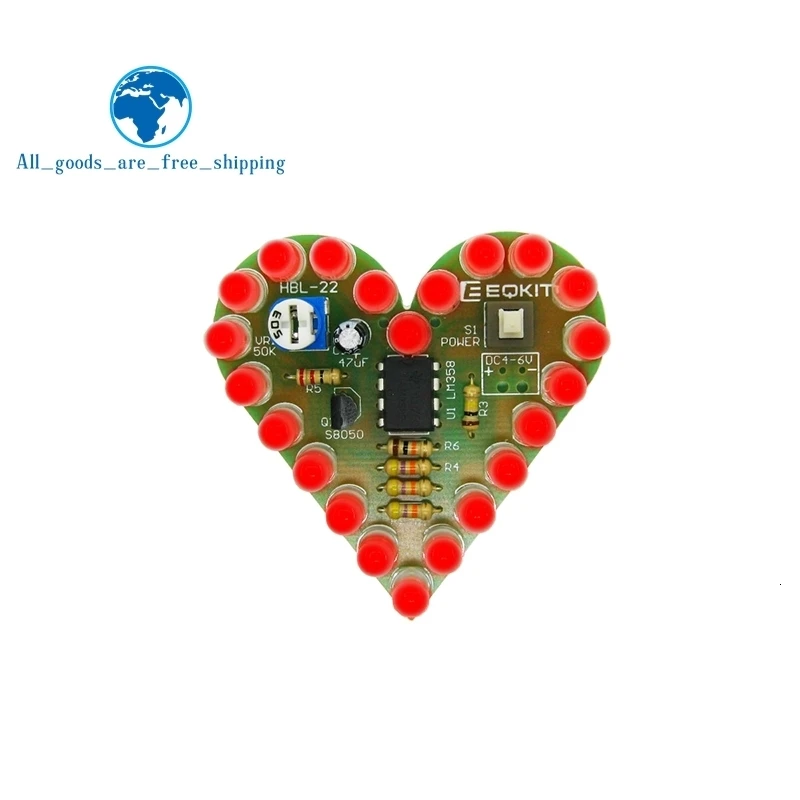 DIY Kit сердце Форма охлаждающаяся Лампа Комплект DC 4 V-6 V Дыхание светодиодный люкс Красный белого и синего цвета зеленый Сделай Сам электронный производство для обучения
