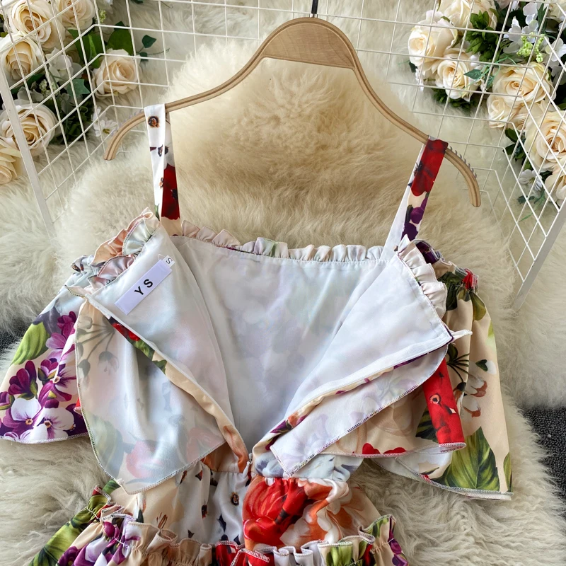 

Sweet Fungus Side Neck Strapless Suspender Dress Women Summer Dress 2021 New Holiday Print Short Mini Skirt Beach Banquet Dress