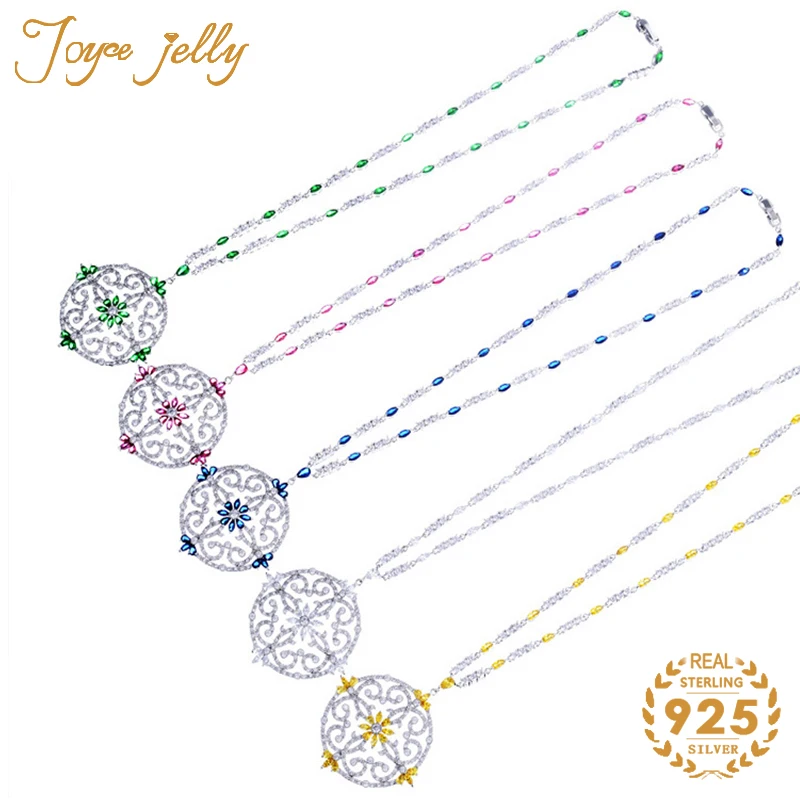 

JoyceJelly Trendy Silver 925 Jewelry Wedding Sets Round Colored Necklace Earrings Set for Women Engagement Jewelry Wholesale