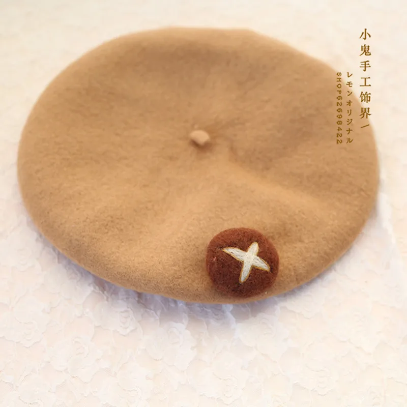 Берет с медведем ручной работы шерстяной фетровый берет в виде гриба очень милая