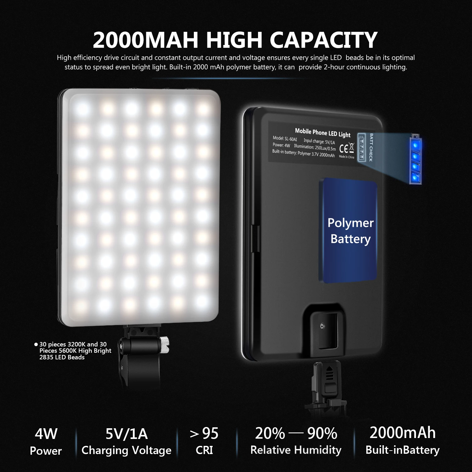 

Neewer Mobile Phone LED Video Light, 3 Light Modes/Adjustable Brightness/Built-in 2000mAh Rechargeable Lithium Battery and Clamp