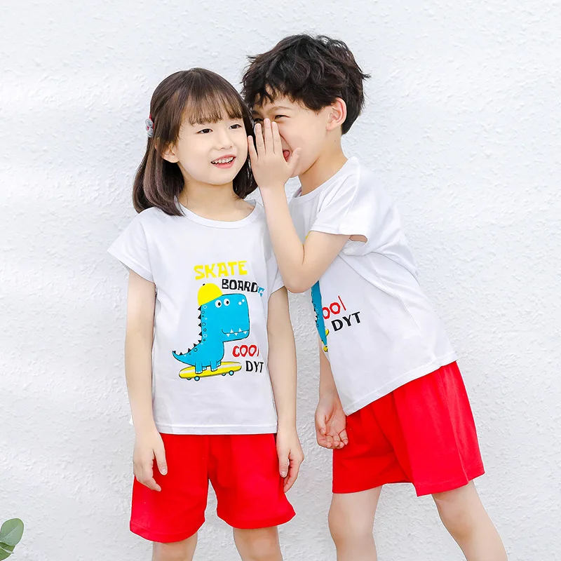 Детские пижамы летние хлопковые комплекты одежды с короткими рукавами для