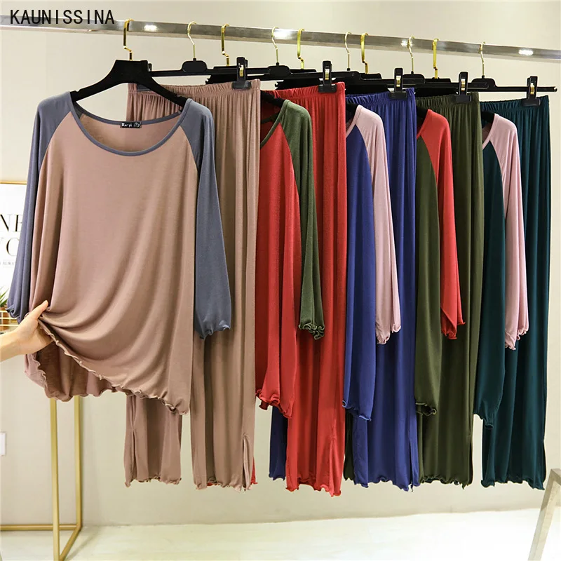 

Women Cozy Modal Pajamas Home Summer Short Sleeve T Shirt and Pants Home Suit Modal Pajamas Ladies' Loose Plus Size Lounge Wear