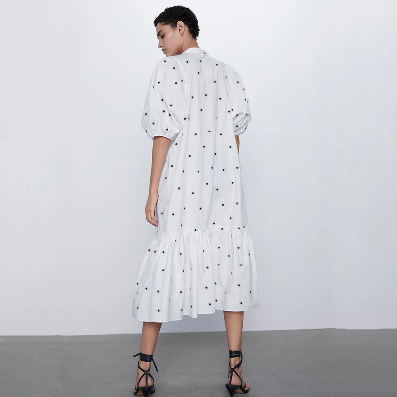 Женское винтажное платье макси ZA элегантное модное с пышными короткими рукавами