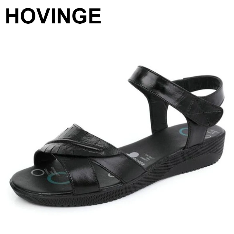 

HOVINGE 2020 New Summer Genuine Leather Nurse Sandals Light Comfortable Wedge Sandals Women Sandals Fashion Casual Sandals