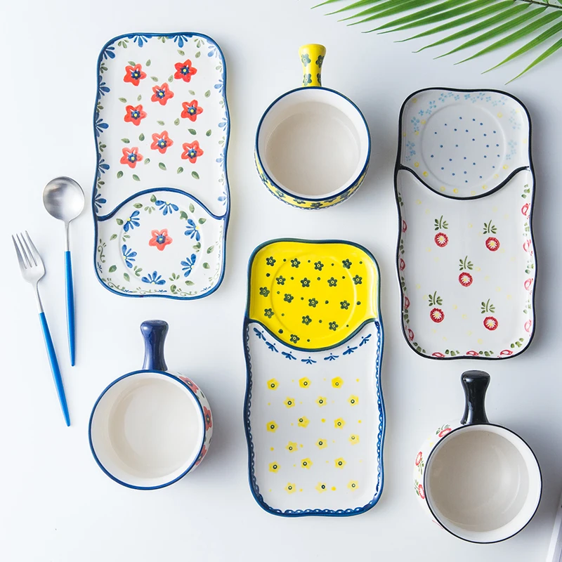 Шикарная керамическая тарелка с цветочным узором чаша завтрак Фруктовый Хлеб