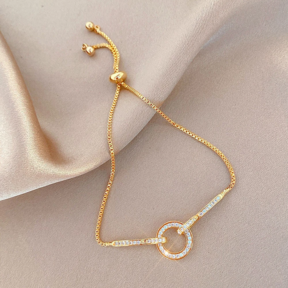 Браслет из 18-каратного золота с кубическим цирконием, нежный сверкающий браслет вечность, ювелирные изделия для женщин, девушек, сестер, друзей, подружек невесты, подарок