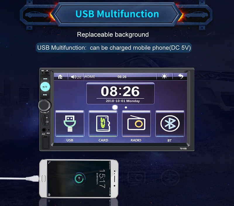 Автомобильный Радио HD " сенсорный экран стерео 2 Din Bluetooth FM ISO мощность SD USB Aux вход для IPhone Mp5 плеер нет или с камерой