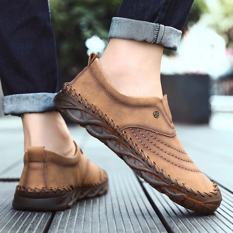 Мужские повседневные туфли из натуральной кожи дышащие слипоны мужские лоферы