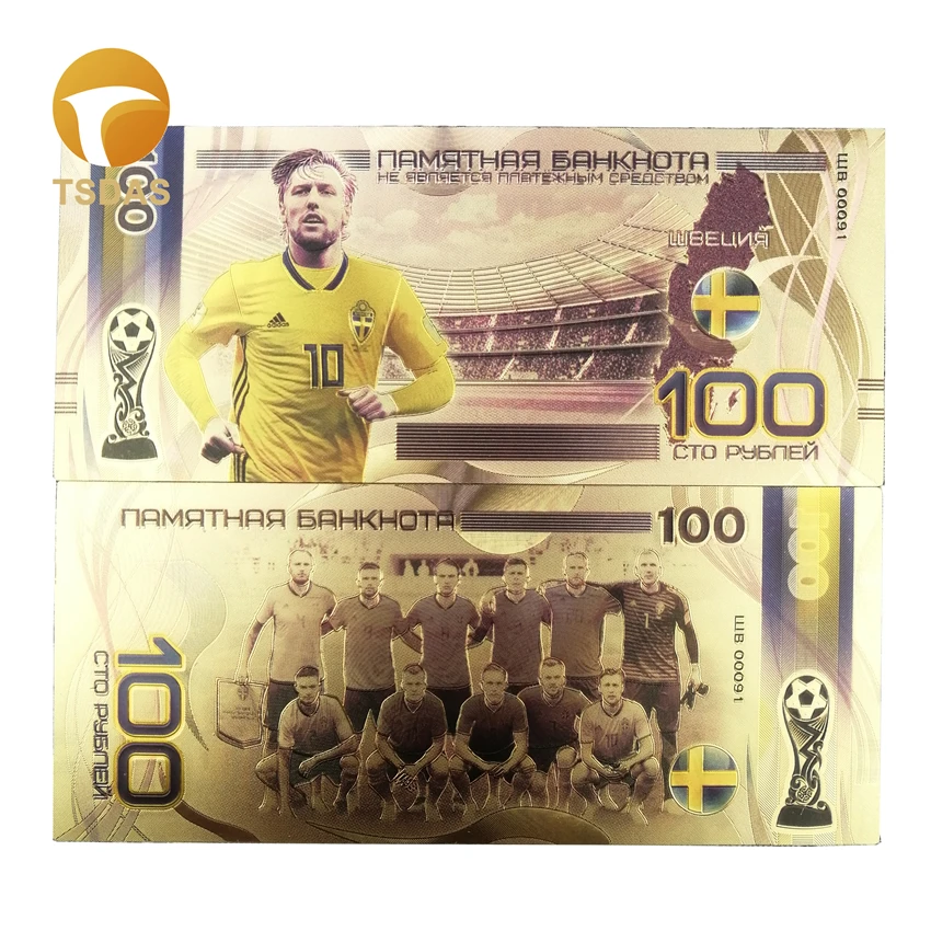 10pcs/lot Nice Color Russian Banknotes 100 Roubles Gold Banknote In 24k Plated for Collection | Дом и сад