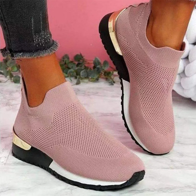 Сетчатые уличные кроссовки 2021Slip-On легкие однотонные спортивные туфли женские