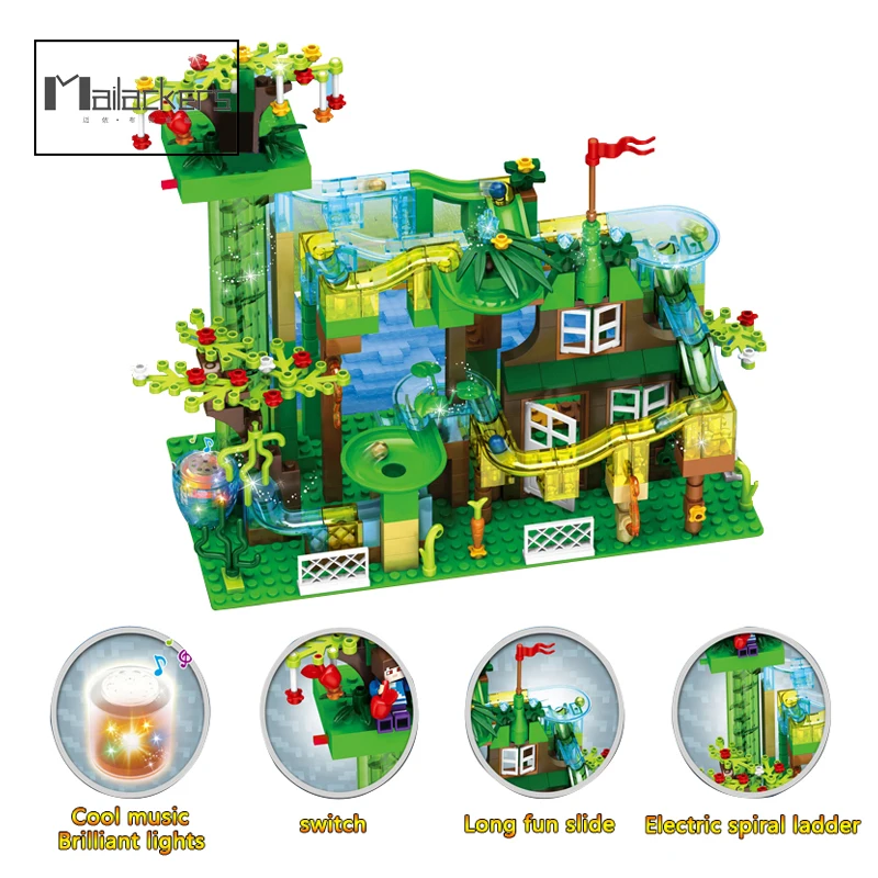 

Mailackers Ideas Marble Race Run Electric Funnel Variety Slide Track Building Blocks Dinosaur Park Kids Toys Small Size Bricks
