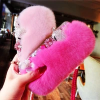 pink case for iphone 12 13 11 pro xs max xr magnetic cover for iphone 8 7 6 6s x plus 5 5s se warm fox rabbit fur case lanyard
