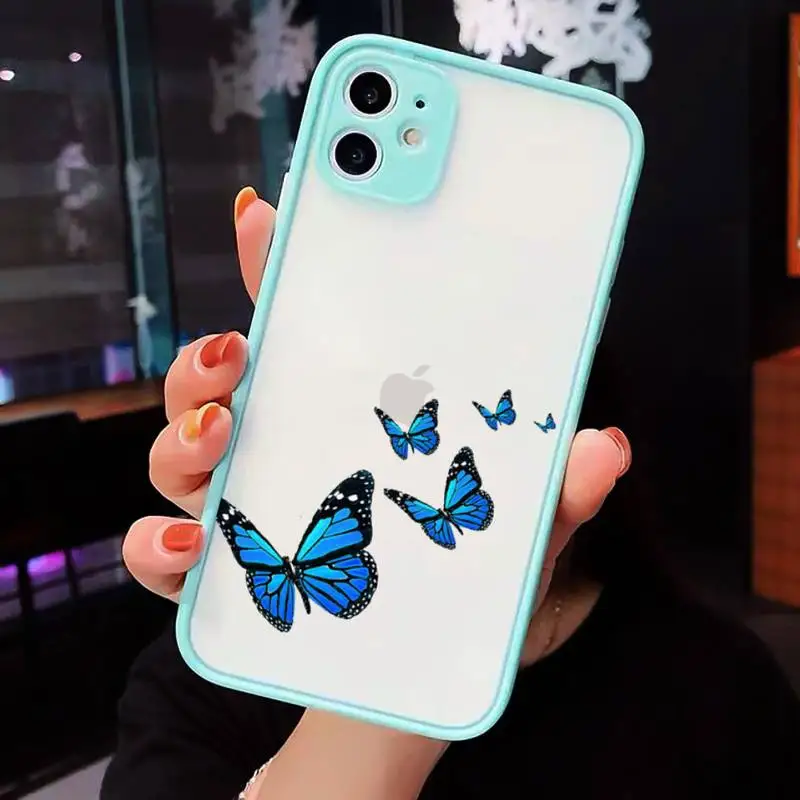 

Blue Butterfly Phone Cases Matte transparent For blue iPhone 12 Mini 11 Pro XR XS Max 7 8 Plus X Back Cover