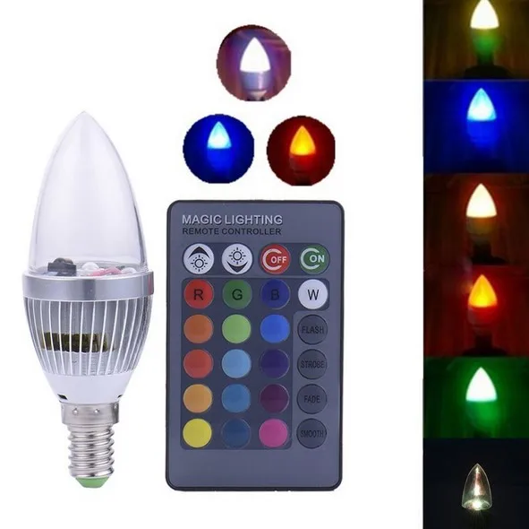 E12/E14E27 3W RGB светодиодный лампы 15 цветов меняющая цвет Свеча светильник лампа с