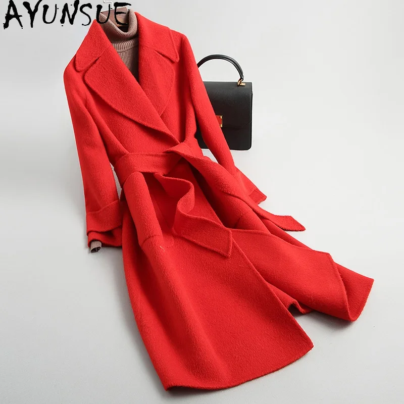 

AYUNSUE Elegant Double-sided Woolen Coat Female Spring Autumn 2021 Long Korean Wool Jacket Women's Fur Coat Manteau Femme Gxy598