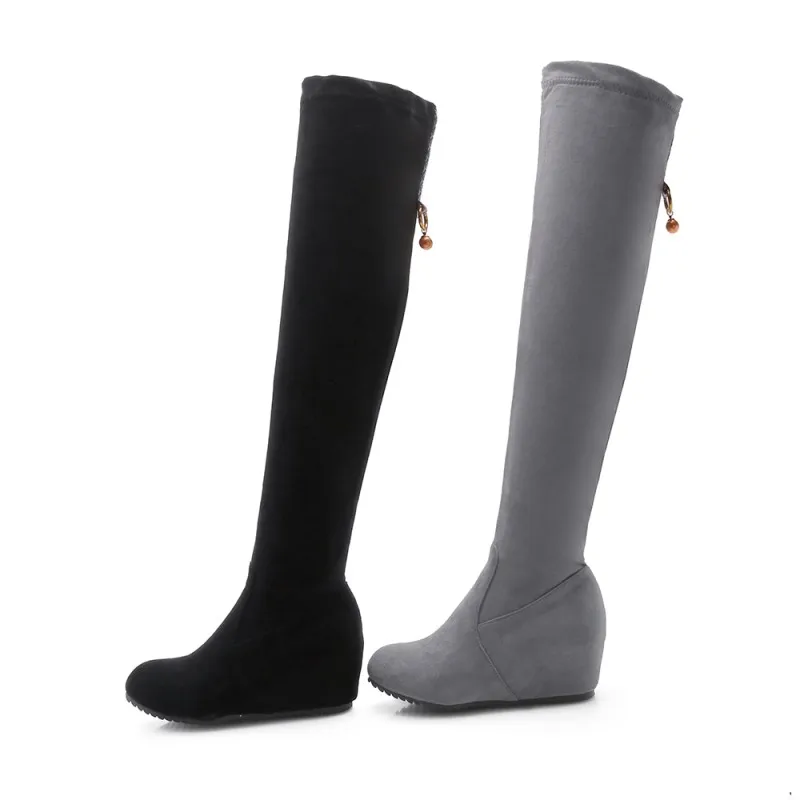 Сапоги выше колена женские ботфорты из замши с боковой молнией рельефной