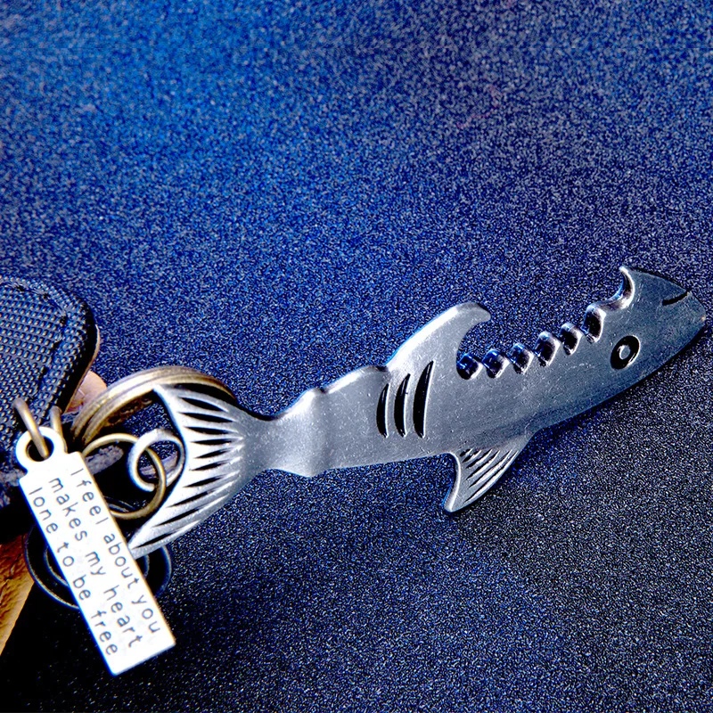 

shark bottle opener keychain zinc alloy multifunction corkscrew key chains souvenirs gift key cover factory Gift key ring