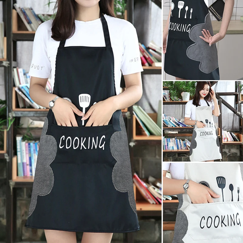 

Household Hand-wiping Apron Waterproof & Oil-proof Kitchen Chef Cooking Apron with Pockets for Women BBQ Bakig Dropship