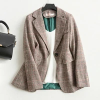 high quality new free shipping lattice casual women coat retro jackets british style notched blazers for women formal coats