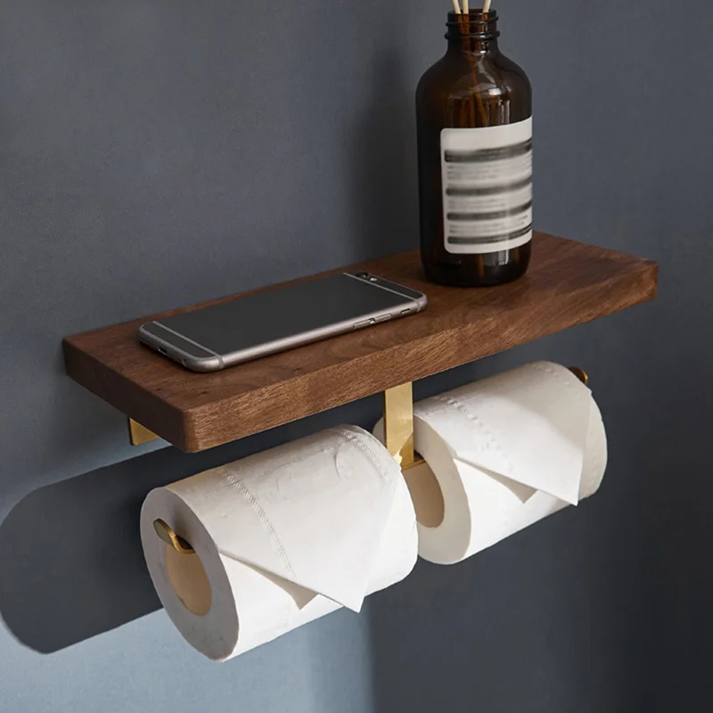 ROVOGO Туалет Бумага держатель с бамбуковая полка двойной для туалетной бумаги