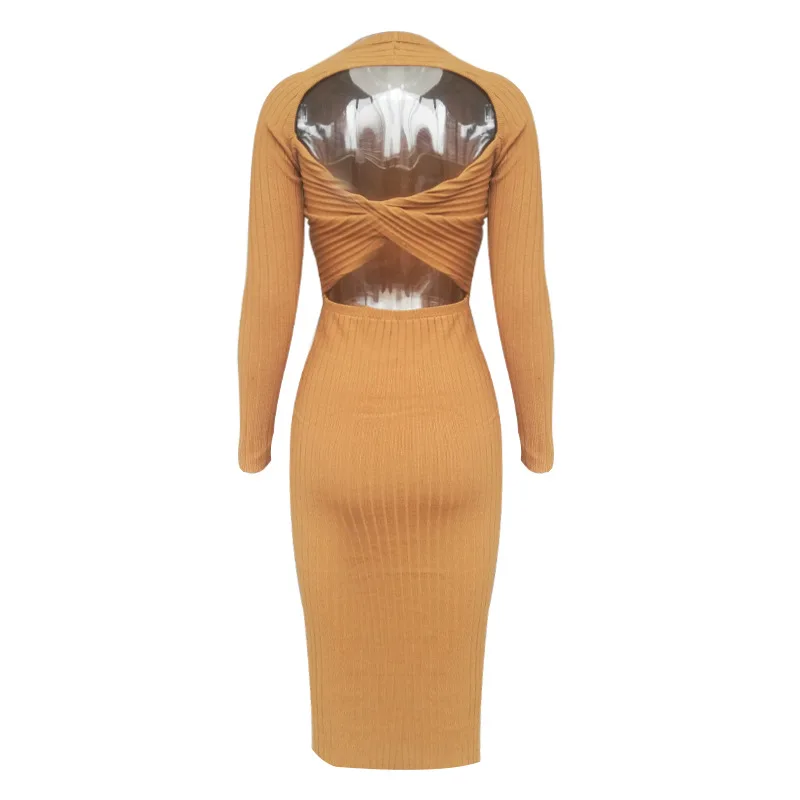 

Fashion Cutout Women Knitted Cotton Dress Sexy Bodycon Long Sleeve Dresses Free Size A1216