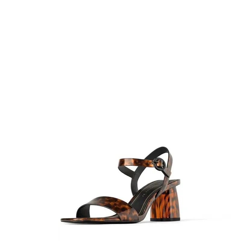 

Fashion Womens Shoes 2021 Leopard Sandals Summer Heels Square Toe Luxury Print Comfort Girls Spring New Open High Block Casual R