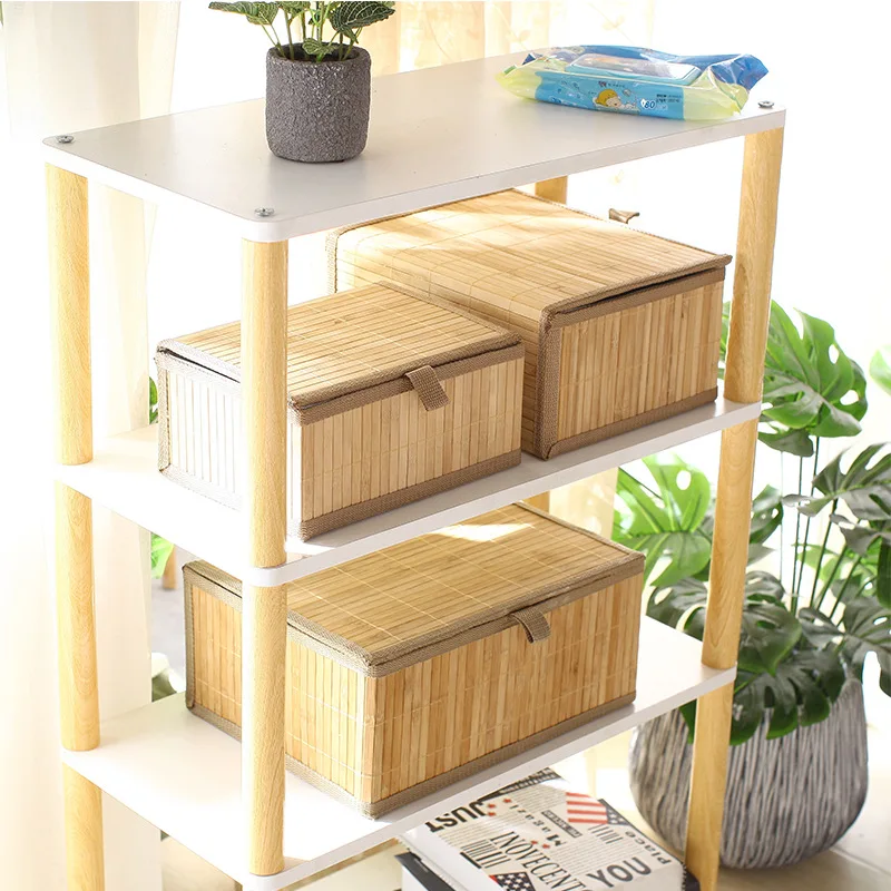 

Storage Folding Laundry Basket Organizer Hand-Woven Large Capacity Bamboo Baskets Cover Household Clothes Toys Storage Bucket