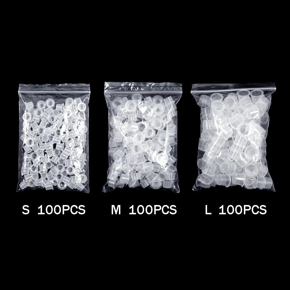 100Pcs /Pack Tattoo Ink Cup Plastic Permanent Makeup Eyebrow Makeup Tattoo Inks Cups S/M/L Size for Body Art Pigment Container