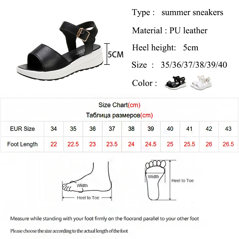 

Rimocy Black White PU Leather Platform Sandals Women Summer 2021 Metal Buckle Wedges Shoes Woman Solid Color Beach Sandalias
