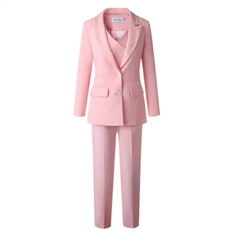 

Host Small fragrant wind pink suit Three-piece Sets autumn New high quality jacket vest small feet Pants business casual women