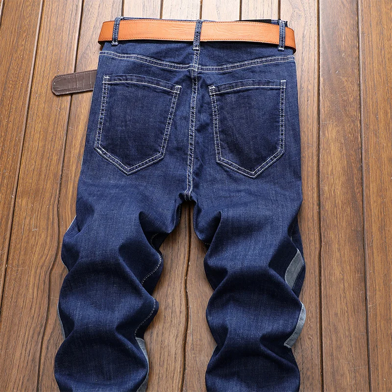 

New Men Streetwear Slim Striped design Straight Jeans pants Male solid Jogger Casual denim Trousers