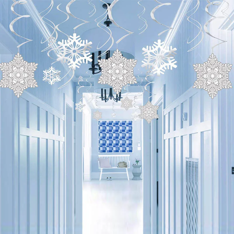 

30pcs Christmas Party White Snowflake Decor For home Hanging Pendants New Year 2021 Gifts Xmas Tree Ornaments Window Decoration