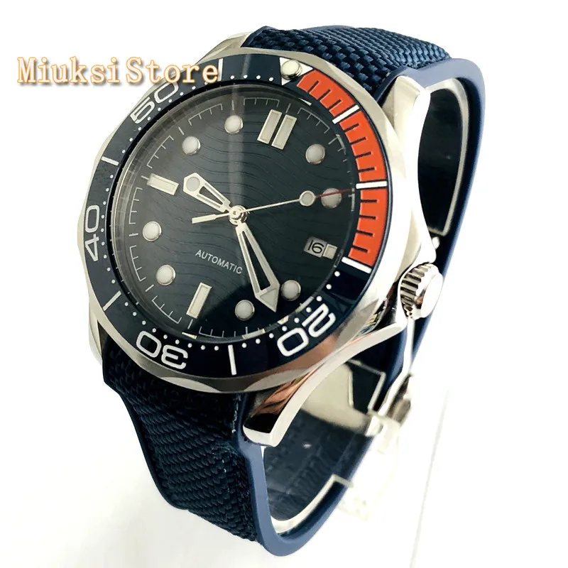 Мужские наручные часы с синим стерильным циферблатом bliger 41 мм керамическим