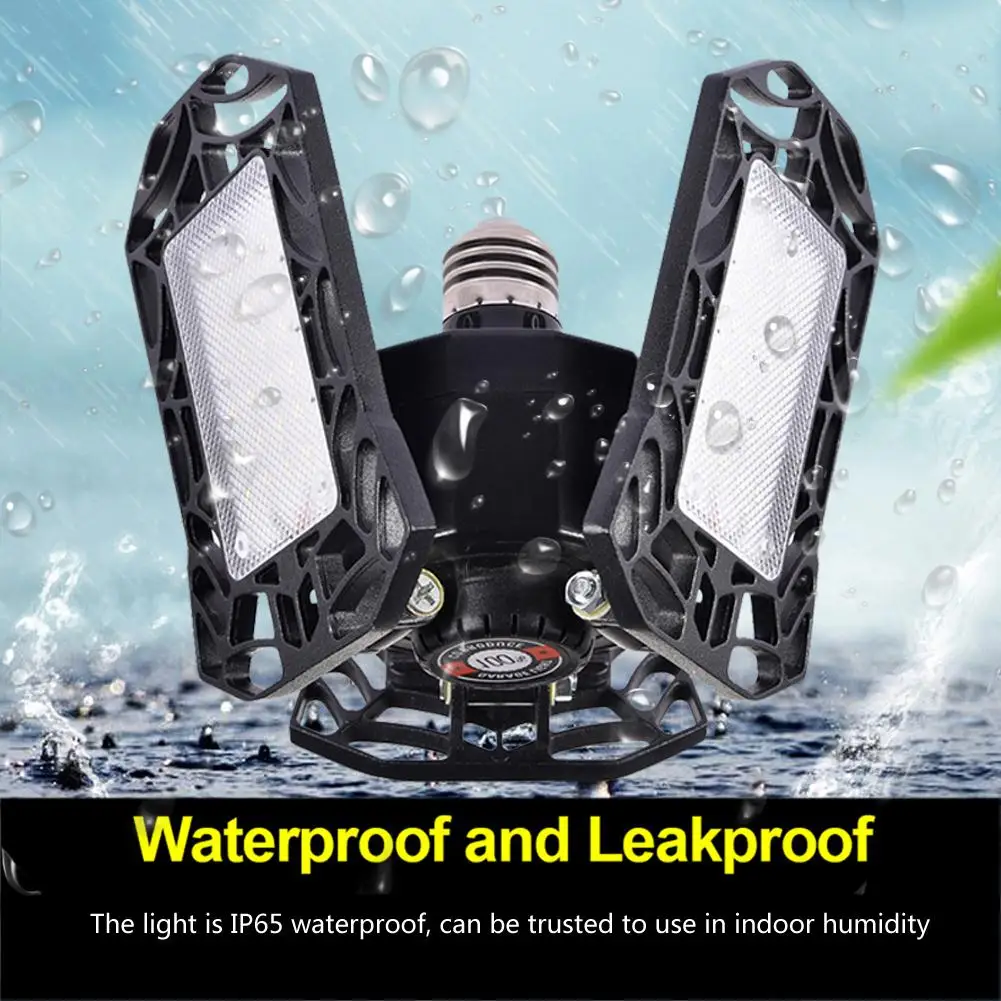 

85-265V 80W Triple LED Adjustable Light Foldable Garage Light 8000LM 72LED Deformable Garage Ceiling Lamp for Warehouse Workshop