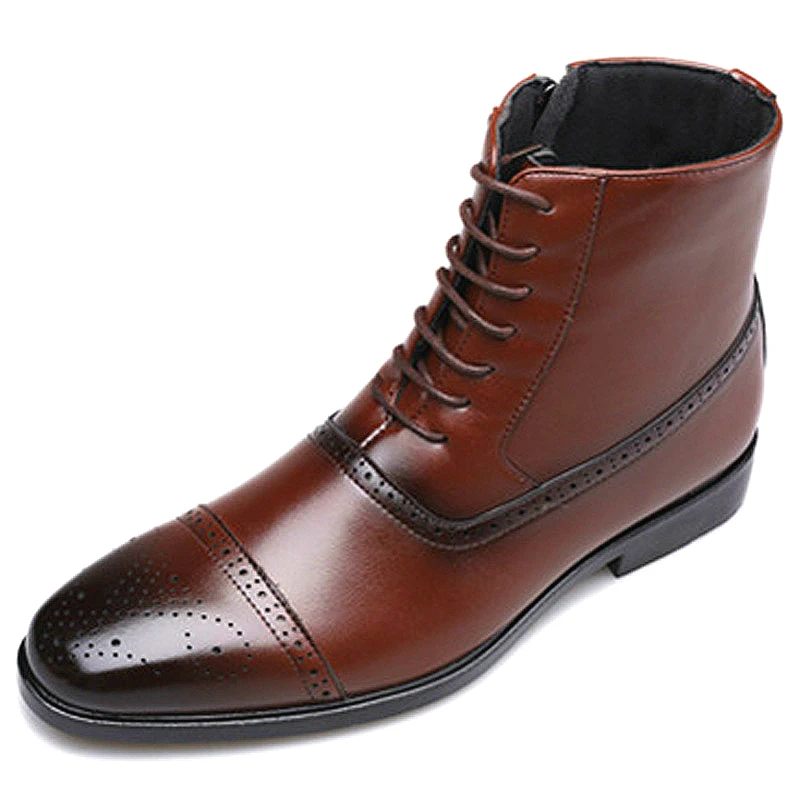 Italy Handmade Classic Men Boots High Quality Leather Men Dress Shoes Outdoor Autumn Man Moccasins Lace-UP Male Men Ankle Boots - Цвет: Коричневый