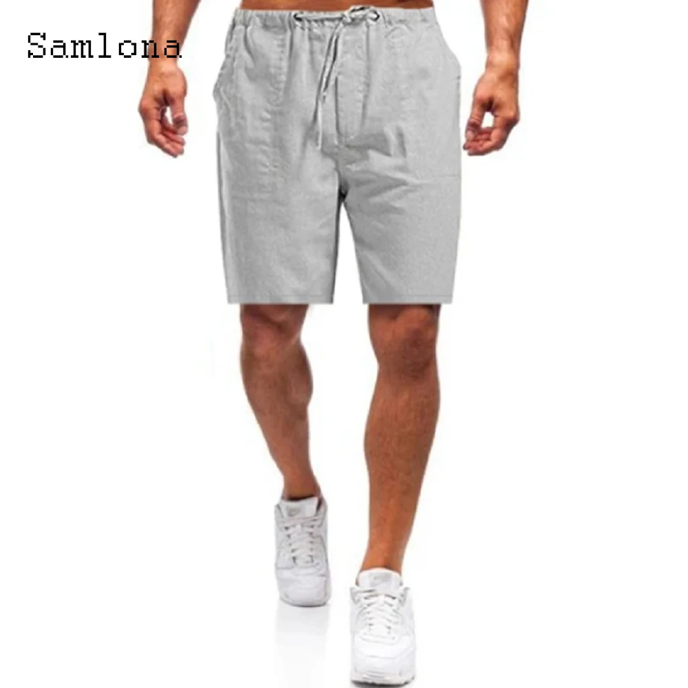 Samlona Men Casual Drawstring Shorts Sexy Fashion Pocket Design Half Pant 2021 Summer New Solid Khaki Beach Shorts Male Clothing