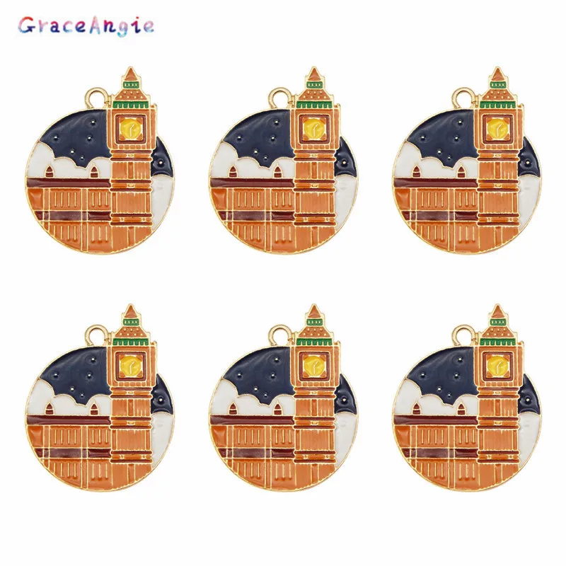 

6 шт. круглые часы из сплава, башня, шармы, аксессуары, ожерелье, серьги, подвески, ювелирные изделия, фурнитура ручной работы, сделай сам, брас...