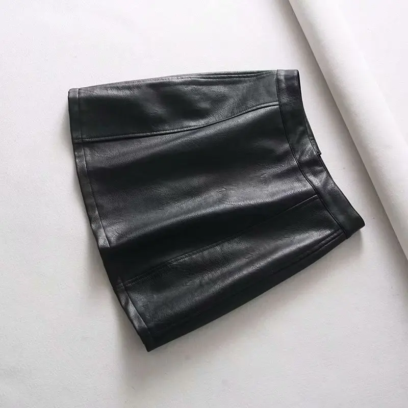 Женская Кожаная мини-юбка на молнии черная трапециевидная юбка-трапеция выше