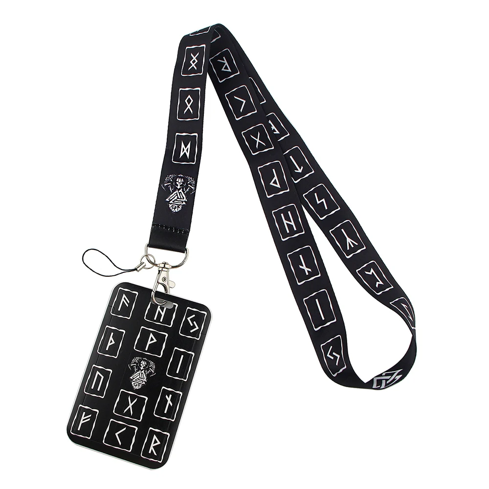 

CB0189 Viking Rune Cartoon Lanyard Badge Holder ID Card Lanyards Cell Phone Rope Key Lanyard Neck Straps Keychain Key Ring