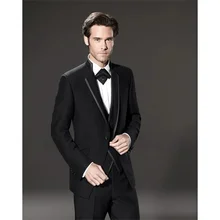 Traje negro personalizado de alta calidad para hombre, esmoquin de boda con solapa y muescas, traje de 3 piezas (chaqueta + Pantalones + chaleco), novedad de 2021 (3)