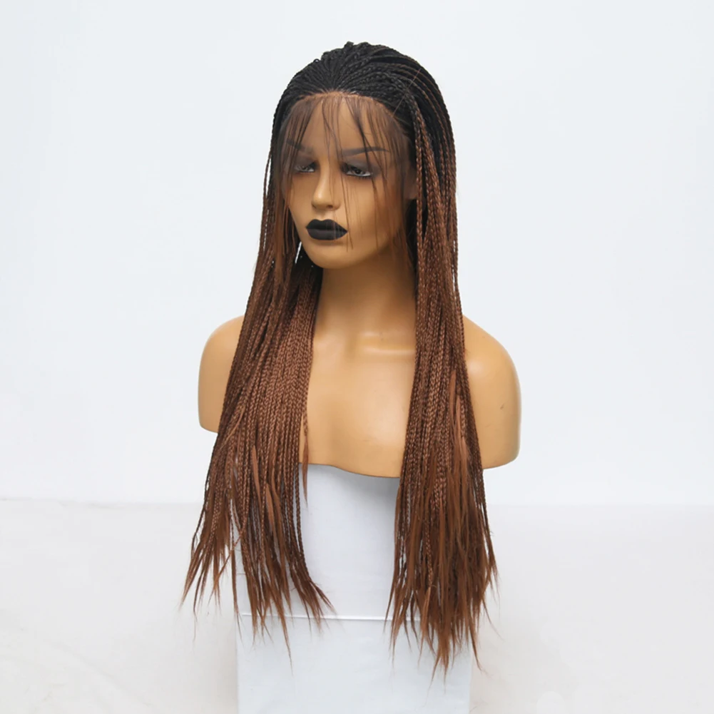 Imeya Synthetic Lace Front braid Wigs High Temperature Heat Resistant Fiber Ombre Brown Micro Braided Wigs For Women