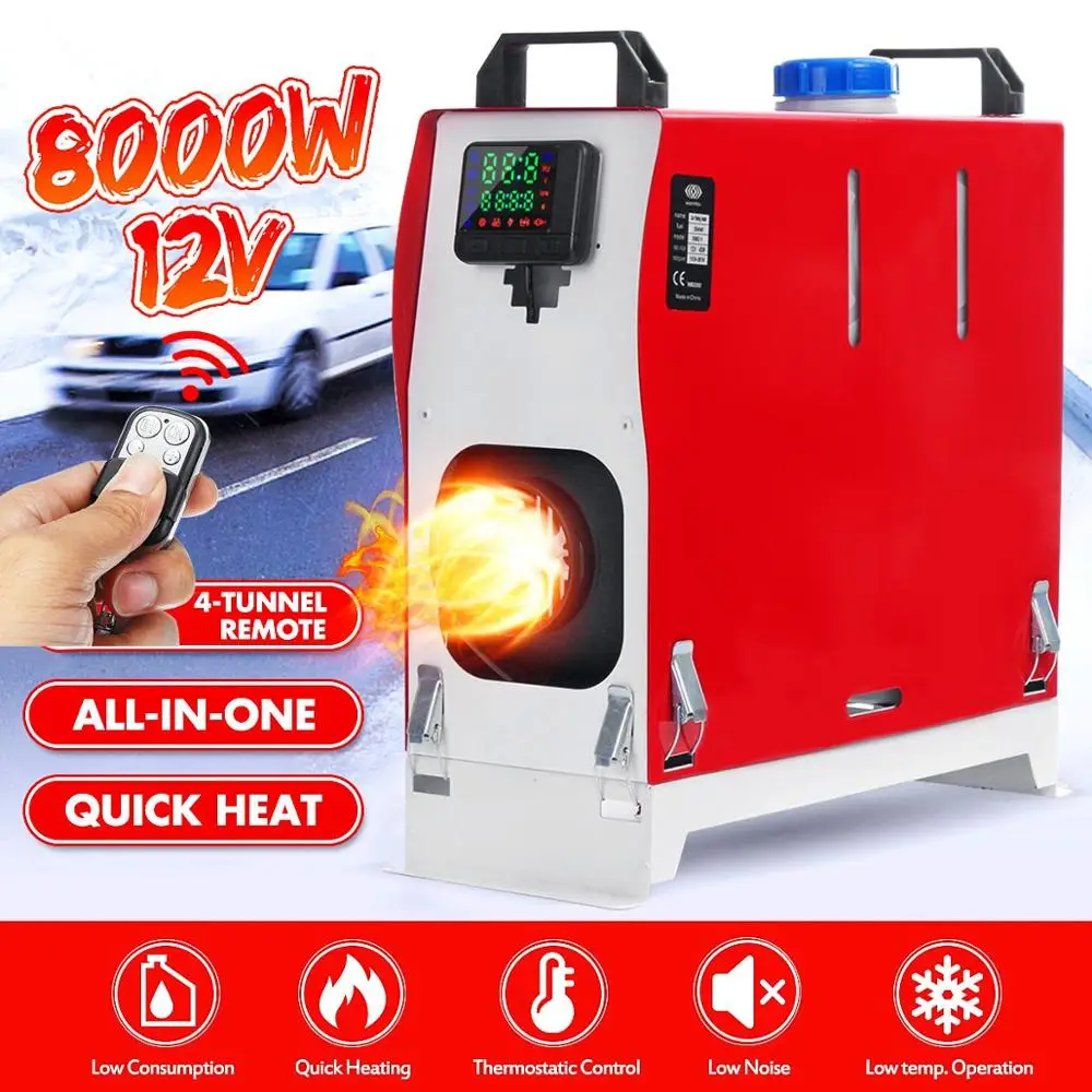 Red All in one 8KW 12V «Все-в-одном» воздуха Отопление с дизельным топливом одно отверстие автомобильного обогревателя Кондиционер машина+ дистанционный пульт с lcd Дисплей для грузовика лодка - Название цвета: Red All in one