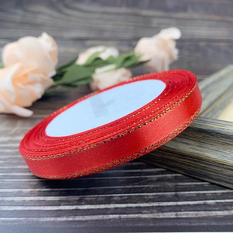 25 ярдов/рулон золото краями сатиновая подарочная лента упаковка Рождественский