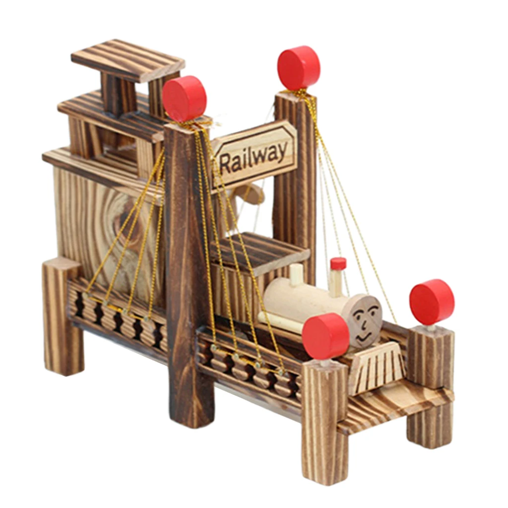 

Handmade Wooden Locomotive Train Bridge Model W/ Music Crafts For Decor Ornament