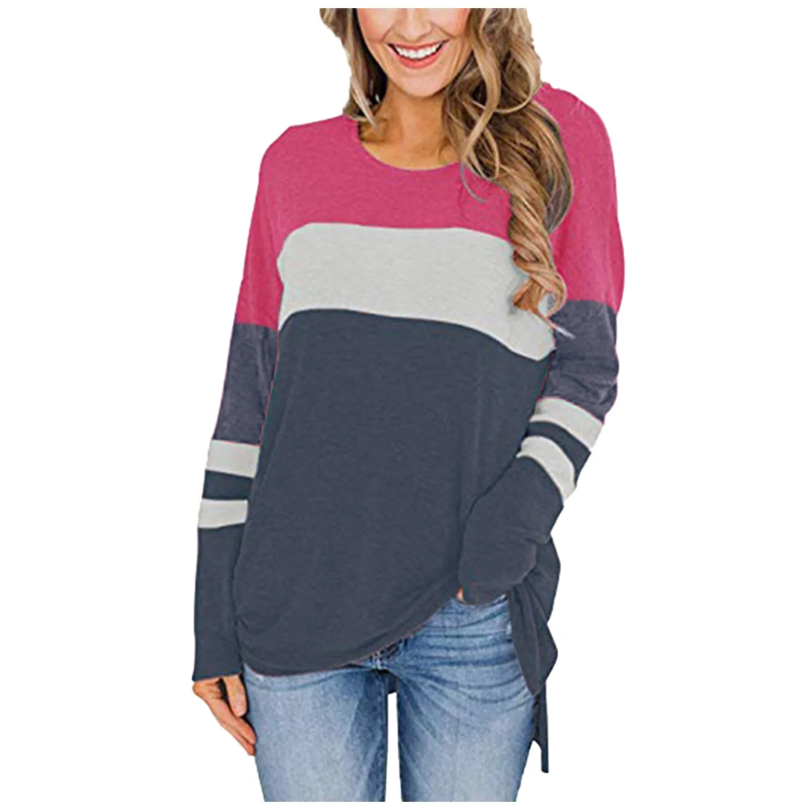 

2021 Womens Solid Long Sleeve Irregular Sweatshirt Loose Print Pullover Tops Blouse Loose Print Pullover Tops Blouse