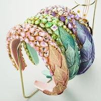 baroque colorful geometric crystal headband women charm flannel leaves thick sponge hair band womens wedding hair accessories