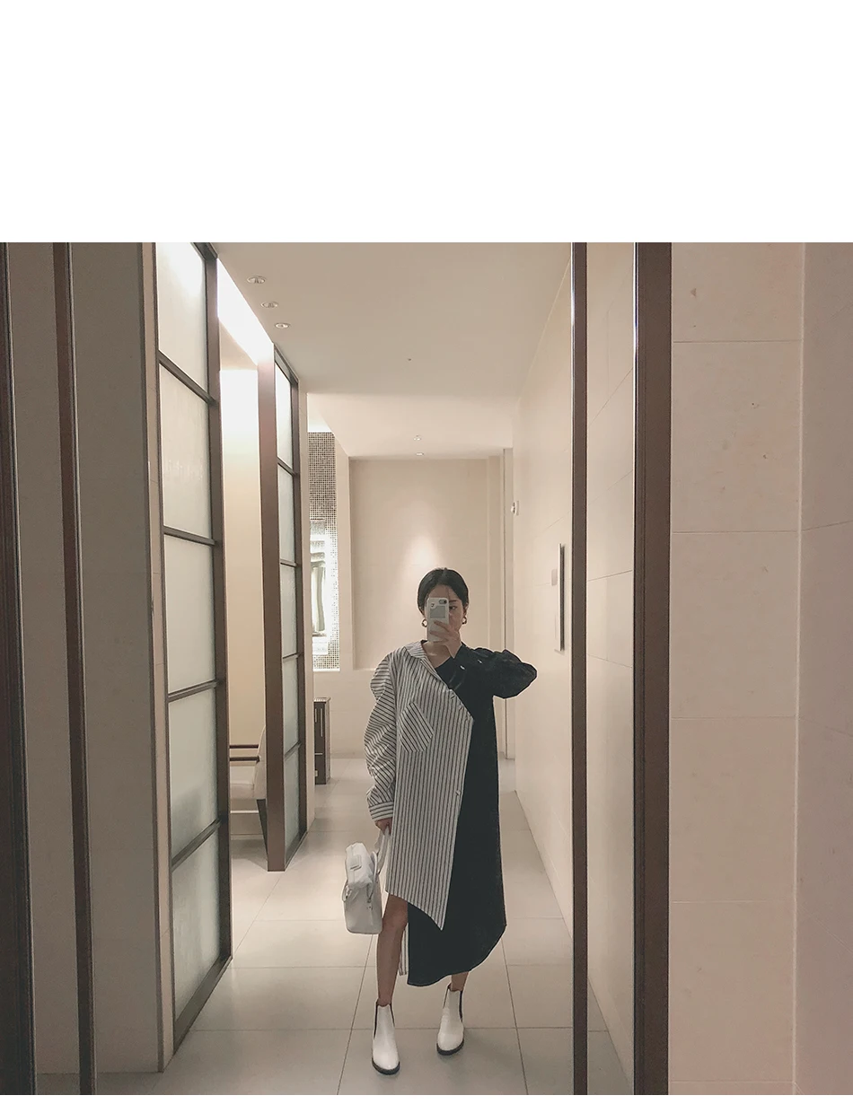 SuperAen, Полосатое платье, нестандартная рубашка, женское осеннее Новое хлопковое женское платье, корейский стиль, платья с длинными рукавами