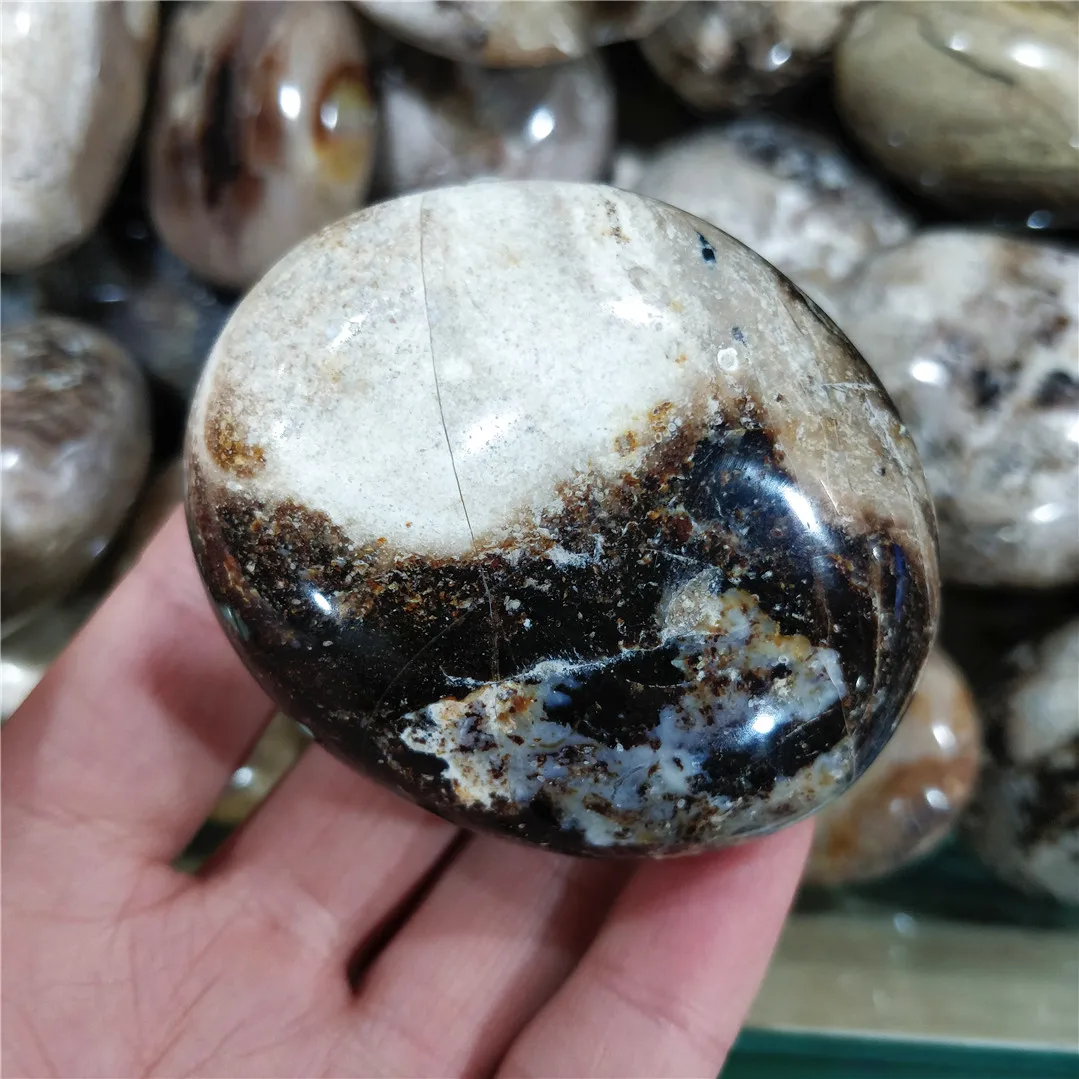 

Натуральный серый опал, полированные пальмовые камни свободной формы, кристаллы для медитации, полосатый минеральный орнамент, каменные Ре...