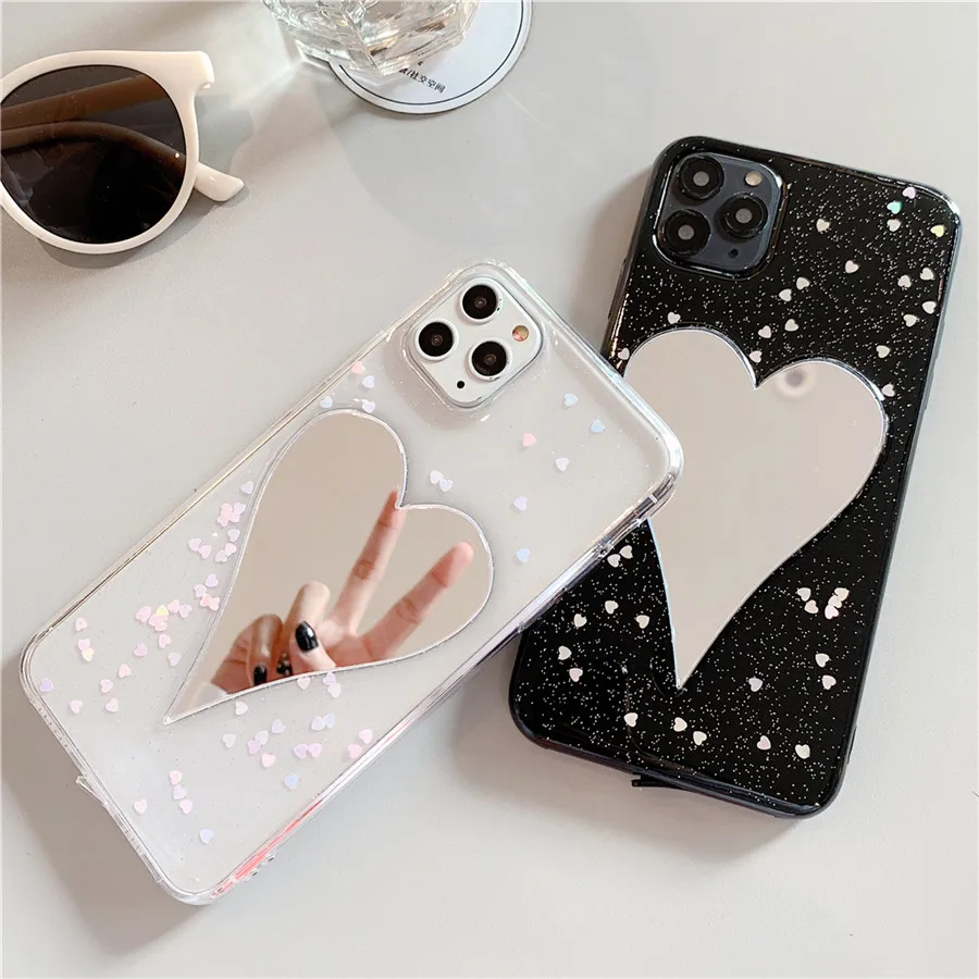 Модный зеркальный чехол для телефона с большим сердечком iPhone 11 Pro XS MAX XR X 8 7 Plus 6 6s